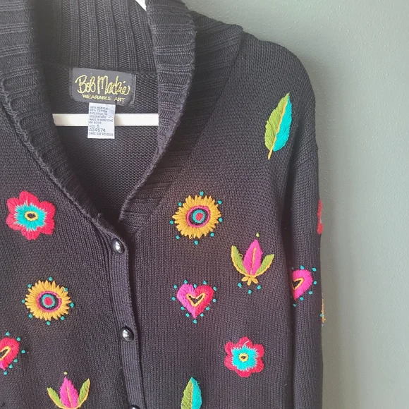 Bob Mackie Embroidered Button Down Duster Cardigan, Size Small - Picture 5 of 6